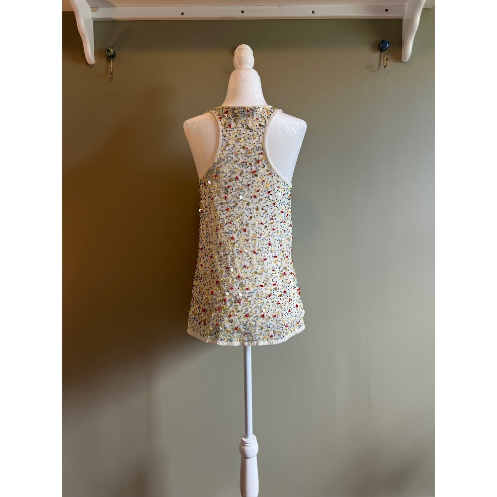 Sam Edelman Beaded Sequin Mesh Racerback Tank Top White Multi XS - Picture 5 of 6
